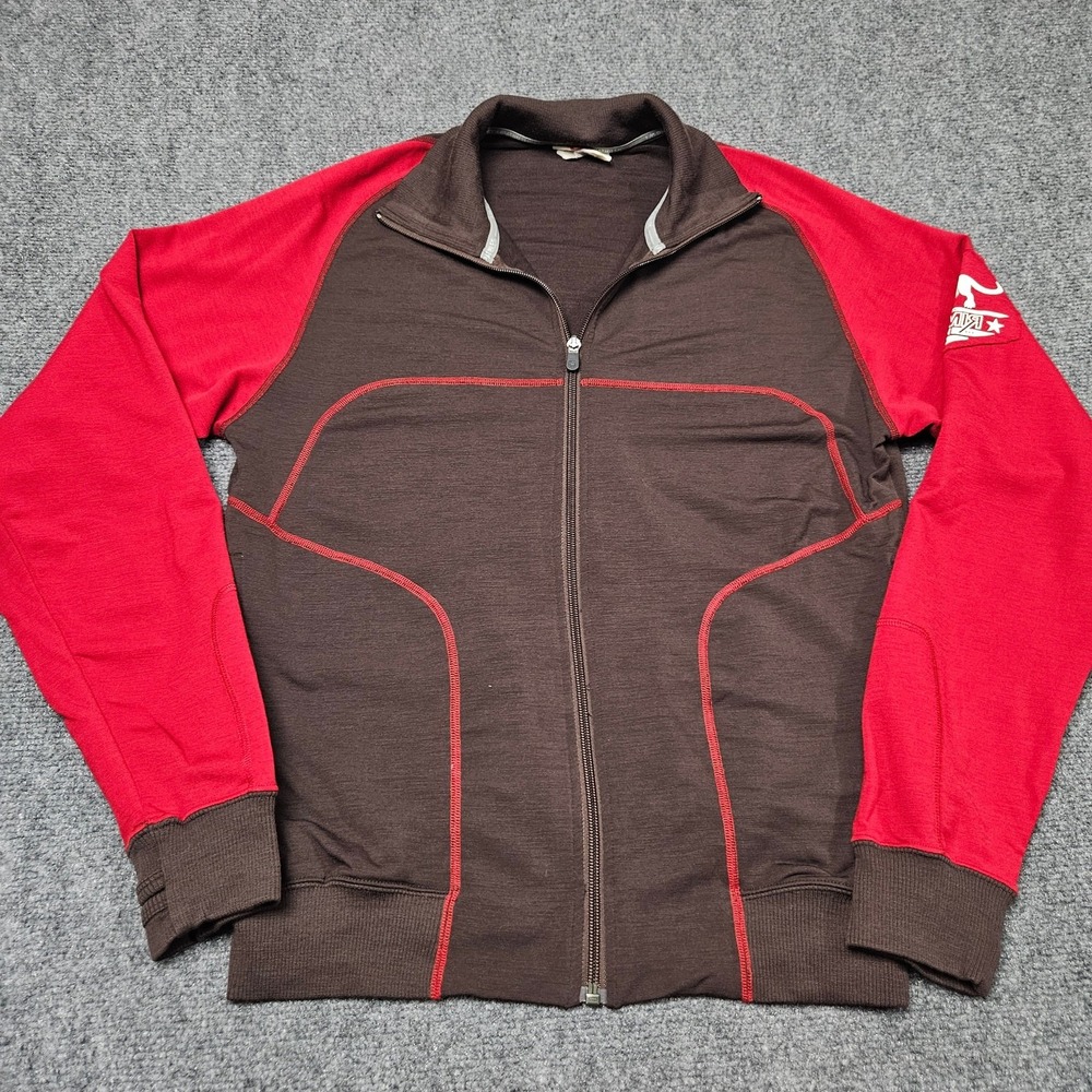 IO Bio Merino Wool Zip Jacket‎ Mens Medium Brown Red Cycling Outdoor Y2K Layer